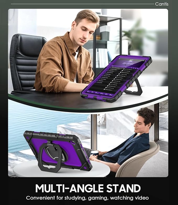 Cantis Case for Samsung Galaxy Tab A11 Plus 11 Inch 2026 (SM-X230/X236/X238) Shockproof Case for Tab A11+ with Screen Protector/Rotating Stand/Pen Holder/Shoulder Strap Black+Darkpurple