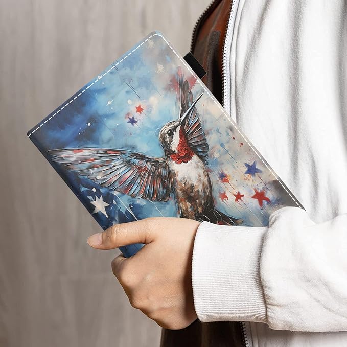 Case for All-New Amazon Kindle Fire HD 10 &amp 10 Plus Tablet 10.1 (13th/11th Generation 2023/2021 Release) - PU Leather Folio Case with Smart Auto Wake/Sleep Watercolor Hummingbird