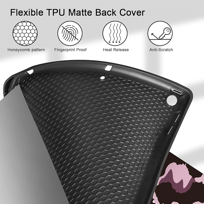 Mektron Designed Printed iPad 10.2 Case 9th Gen (2021)/ 8th Gen (2020)/ 7th Gen (2019) with Pencil Holder Slim Protective Case with Soft TPU Back for iPad 10.2 Inch Leopard Pink Butterfly