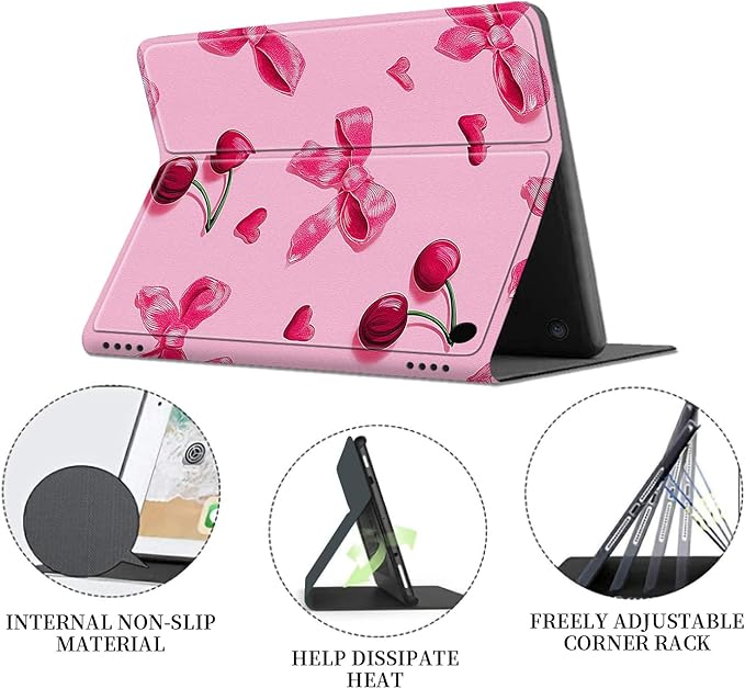 for Fire Hd 10 Tablet Case 13th/11th Generation 2023/2021 ReleaseHybrid Slim Multi-Angles Stand Cover for Kindle Fire HD 10 Plus 13th GenAuto Wake/Sleep-Pink Bows Cherries