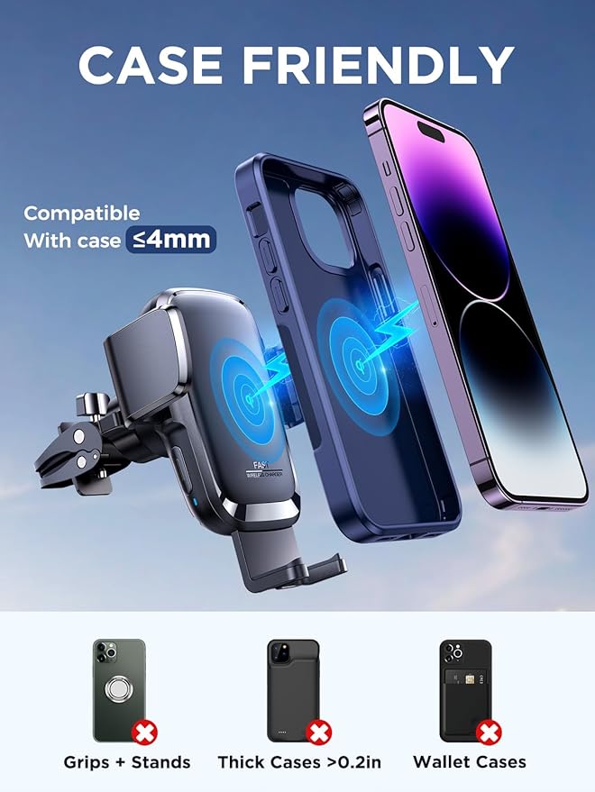 Wireless Car Charger 15W Qi Fast Charging Auto Clamping Car Charger Phone Holder Mount JOYROOM Cell Phone Holder Car Mount for iPhone 16 15 14 13 Pro Max Xs Galaxy S24 Ultra LG Google