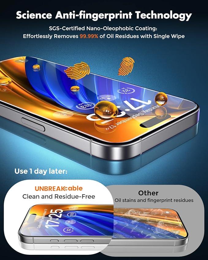 UNBREAKcable iPhone 16 Pro Max Screen Protector [3-Pack] Tempered Glass with Auto-Align Tech for Easy Install 9H+ Hardness Anti-Fingerprint Ultra-Clear Full-Coverage Protection 6.9-Inch