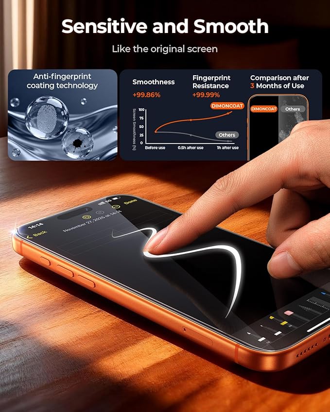 DIMONCOAT TOP 9H+ Glass for iPhone 17 Pro Max Screen Protector[Easy One-Pull Installation] [10X Military Protection] Tempered Glass Screen Protector 17 Pro Max 6.9 inch Case-Friendly 2-Pack