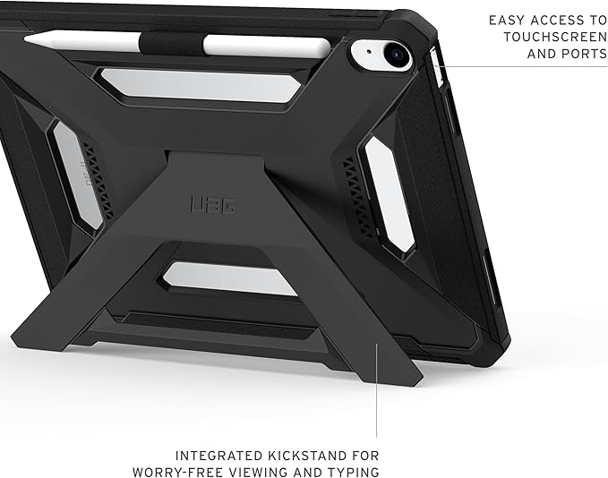 URBAN ARMOR GEAR UAG Designed for iPad 11 A16 11th Gen 2025 Case A3354 A3355 - Rugged Protective Cover with Kickstand and Pencil Holder Scout Plus Black
