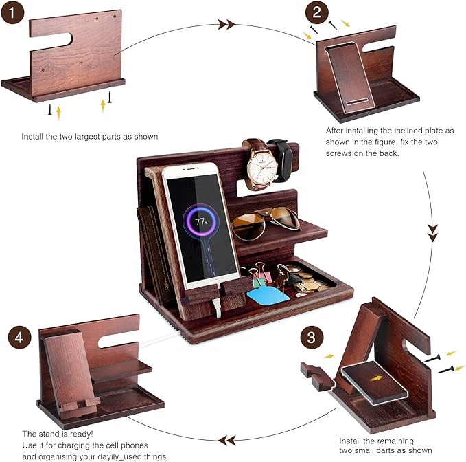 Gifts for Men Bedside Organiser Wood Phone Docking Station Dad Birthday Gifts for Him Nightstand Key Wallet Watch Stand Mens Gifts for Xmas Presents for Dad Husband Boyfriend Anniversary &amp Christm