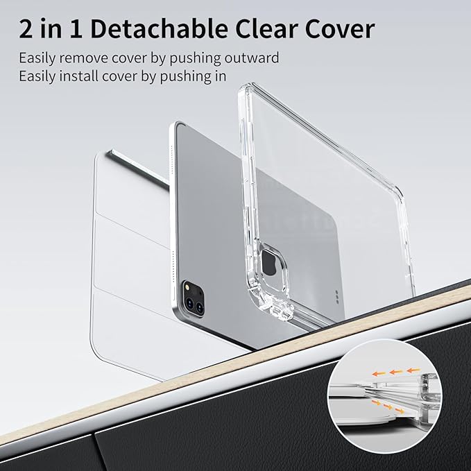 Case for iPad Air 13 Inch M3/M2 (2025/2024) &amp Pro 12.9 Inch 6th/5th/4th/3rd Generation 2022/2021/2020/2018 with Pencil Holder 2 in 1 Detachable Trifold Sliding Cover with Clear Back Shell Gray