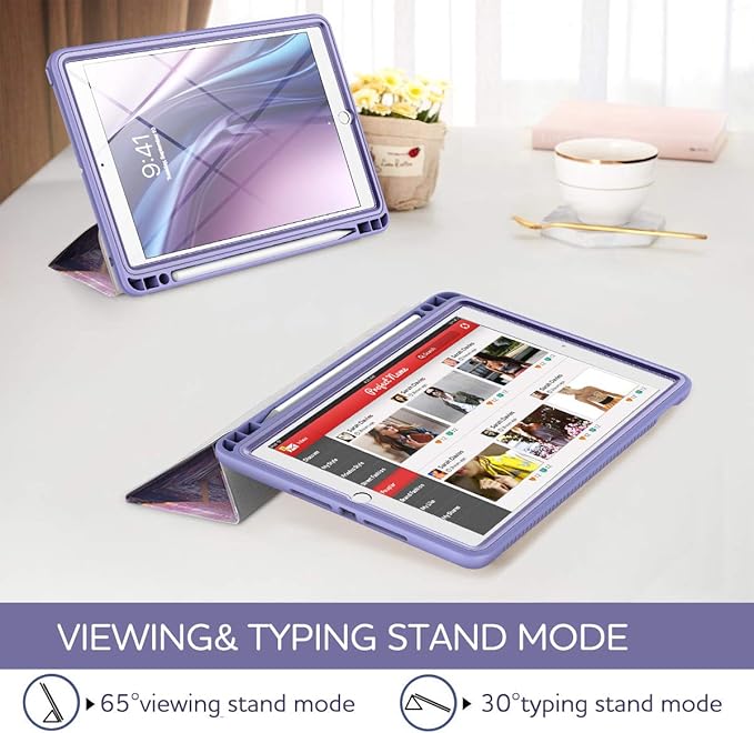 SURITCH Case for iPad 10.2 (iPad 9th/8th/7th Generation) Protective Case with Built-in Screen Protector and Pencil Holder Case with Stand Function and Auto Sleep/Wake for iPad 10.2 Inch - Purple