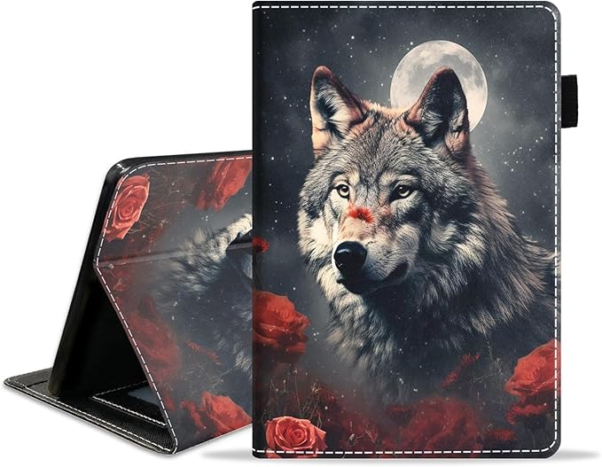 Case for Amazon Fire HD 10/HD 10 Plus Tablet 10.1 (13th/11th Generation 2023/2021 Release) Slim PU Leather Cover with Card Slot &amp Auto Wake/Sleep Moon Wolf