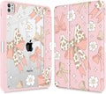 Tuiklol for iPad Pro 11 Inch (M5 2025 / M4 2024) Case Buit-in Pencil Holder with Slim Clear Back Cover Protection Trifold Stand-Auto Wake/Sleep Tablet Case Black Flower Leopard Bow Pink