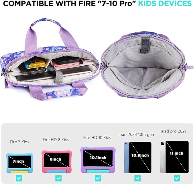 Kids Tablet Bag for Girls Kids Tablet Carrying Case for Fire HD 10 HD 8 Fire 7 Sleeve Bag Kid Kindle Bag iPad Bag for Kid Unicorn Purple