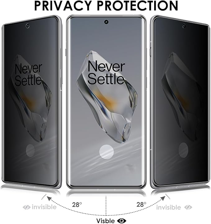 Privacy Screen Protector for OnePlus 12 Tempered Glass UV Set - 3 Pack Anti Spy 9H Hardness Scratch Resistant Fingerprint-ID Compatible Sensitive Touch