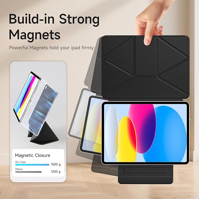 kenke Magnetic Case for iPad 11 Inch A16 2025/10th Generation 10.9 Inch 2022 with Detachable Clasp Slim Strong Magnetic Multi-fold Stand Cover with Pencil Holder Auto Wake/Sleep Black