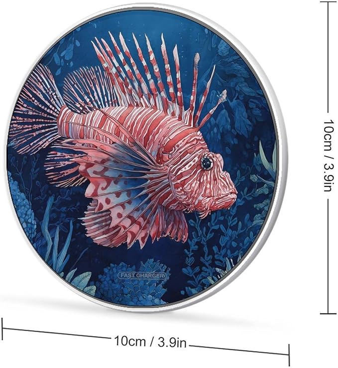 Lionfish in Deep Sea Fast Portable Charger 10W Funny Graphic Phone Charging Pad with USB Cable