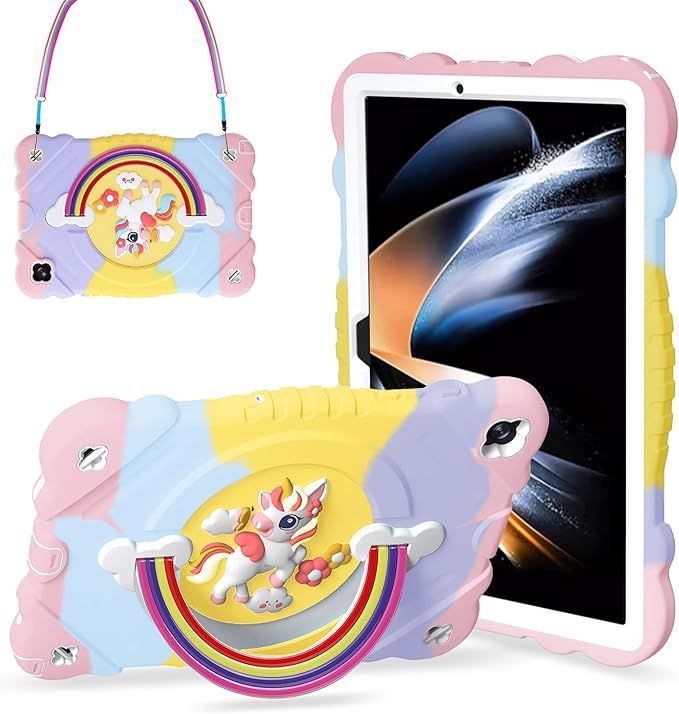 XZC Case for Samsung Galaxy Tab A9+/ A9 Plus Case 11 2023 (SM-X210/X216/X218) Unicorn Heavy Duty Shockproof Protective Case with Stand/Shoulder Strap for Kids Girls Women (Rainbow)