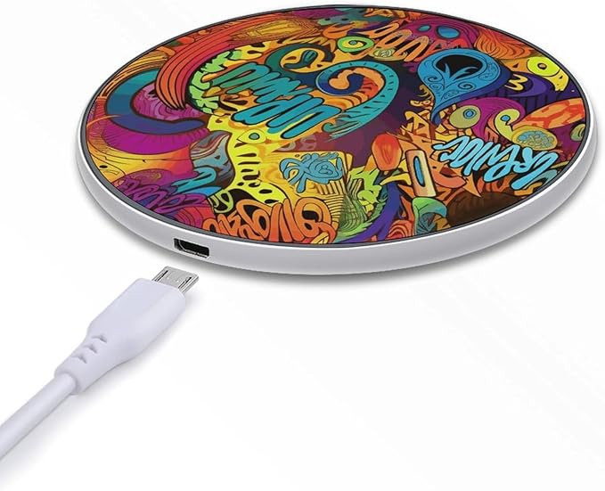 Colorful Pattern Wireless Charger Fast Wireless Charging Pad with USB Cable 10W Anti-Slip Magnetic Wireless Charger Portable Slim Charger Puck Travel Charging Station