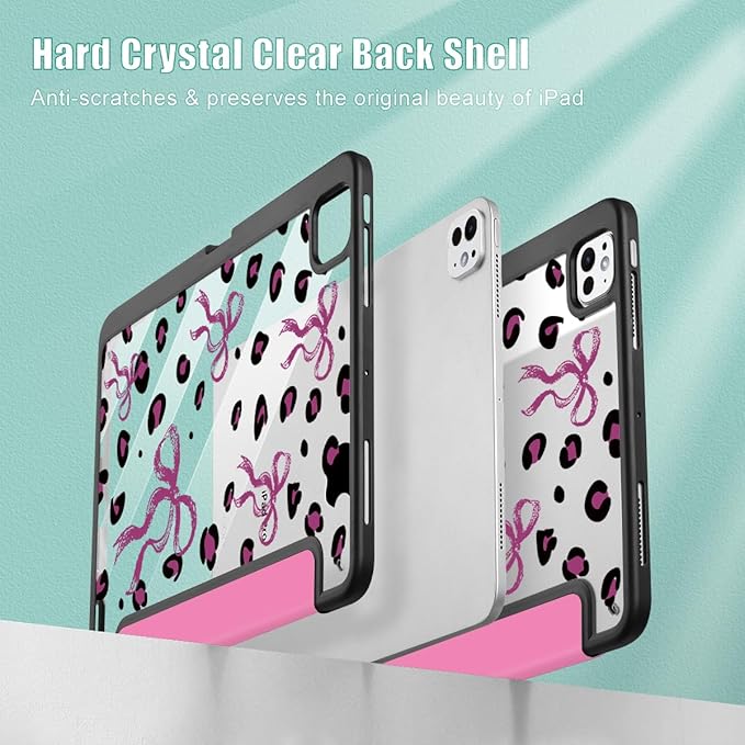 Mektron Case for M5/ M4 iPad Pro 11 inch 2025/2024 with Pencil Holder Compatible Models: A3357/A3358/A3359/A2836/A2837/A3006 Shockproof Cover Clear Shell Composition Book-Bows