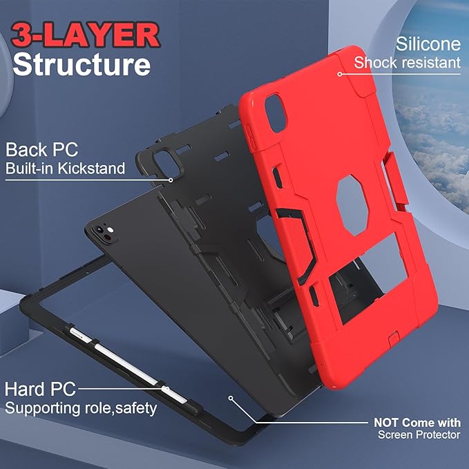 Case for iPad Pro 13 inch (2024 7th Gen) for iPad Pro 13 inch M4 2024 Case Heavy Duty Rugged Case with 360 Rotating Stand Shockproof Kids case for 2024 ipad pro 13 case Red&ampBlack