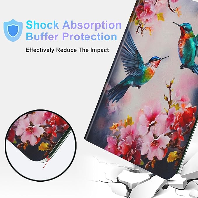 for iPad Air 13 inch Case 2024 M2 with Adjustable Stand &amp Auto Wake/Sleep Smart Protect Cover Case for iPad Air 13 inch 2024 - Hummingbird Cherry Blossoms