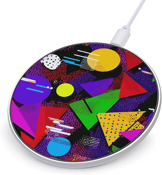 80s Triangles Circles Fast Portable Charger 10W Funny Graphic Phone Charging Pad with USB Cable