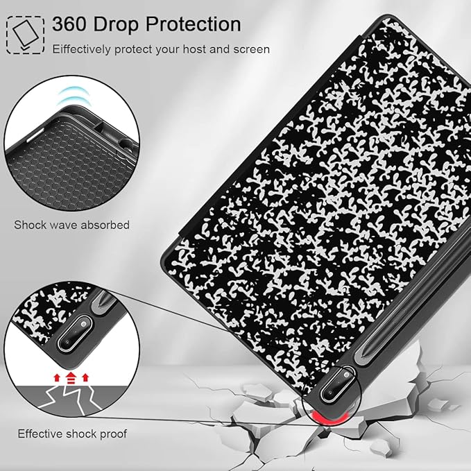 Tuiklol Case for Samsung Galaxy Tab S9 FE (5G) 10.9 inch &amp Tab S9 11 Inch 2023 Release Built-on S-Pen Holder Slim Hard Shell Case Smart Trifold Stand Cover Auto Wake/SleepBlack Book