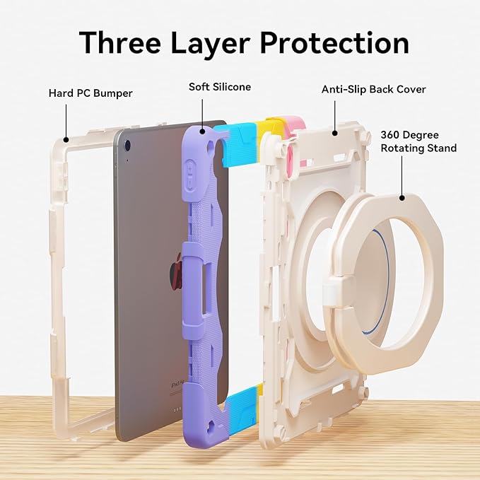 ACEMO for iPad Air 13 inch Case M3 M2 with Pencil Holder 360° Rotating Kickstand Handle Shoulder Strap for Kids Girls Heavy Duty Protective Cover for iPad Air 13 2025 2024 Pink