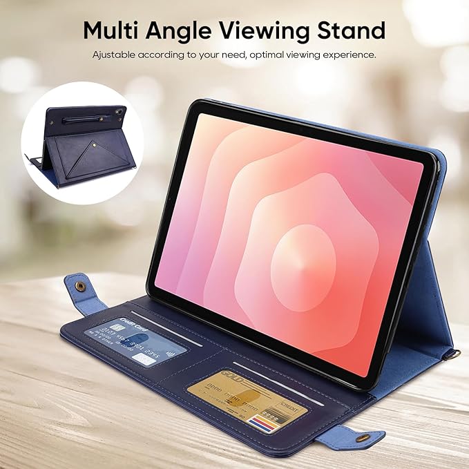 Tablet Carrying Shoulder Bag Case for Samsung Galaxy Tab S11 Inch 2025 SM-X730 X736B PU Leather Hand Strap Crossbody Shoulder Strap Cards Holder Pocket S Pen Holder Stand CaseBlue