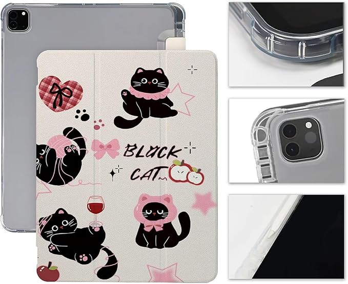 Cute black cats pink plaid bows