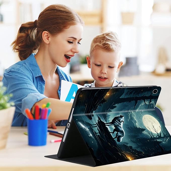 Compatible with iPad Air 13 inch Case (M3 2025 /M2 2024)/12.9 inch Case (6th/5th/4th/3rd 2022/2021/2020/2018) with Pencil HolderAuto Wake/Sleep Protect CoverHowling Wolf