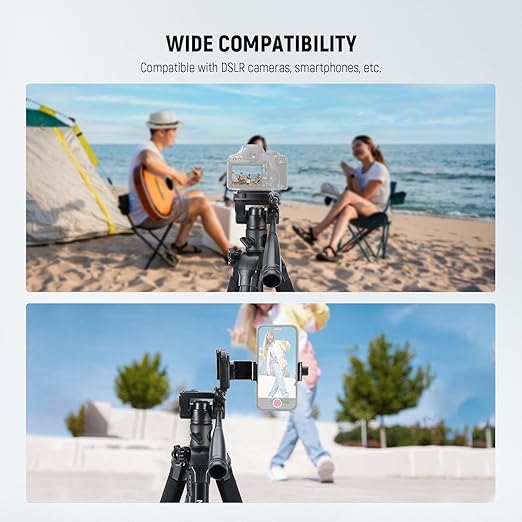 NEEWER Basics TP05 74 Video Tripod Monopod 3 Way Pan Tilt Head Phone Holder Compatible with iPhone DSLR Travel Recording Stand Overhead Camera Mount Crossbar 17.6lb Load