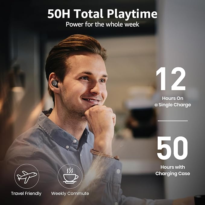 TOZO T6 Wireless Earbuds Bluetooth Ear Buds Stereo Sound in Ear Headphones 50 Hours Playtime AI Clear Call Wireless Charging Case APP Customizable EQs IPX8 Waterproof Earphones