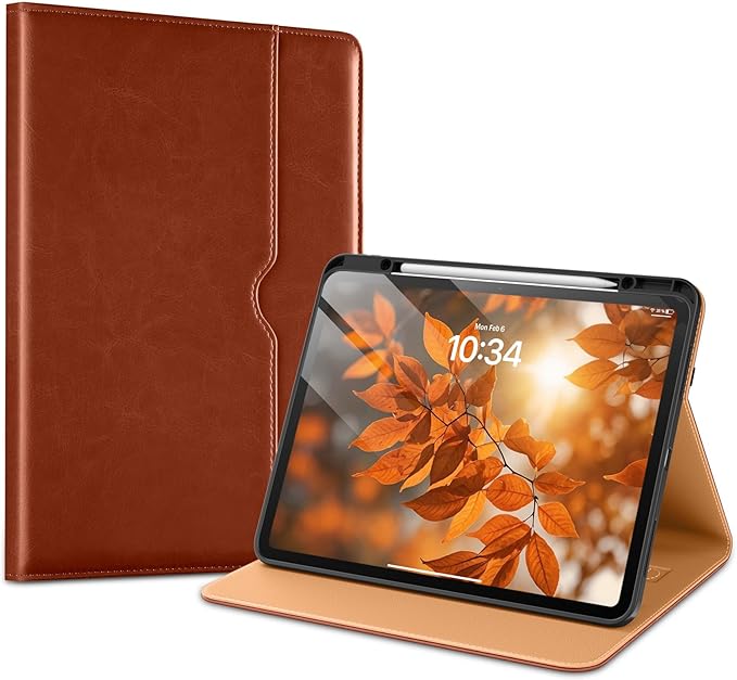 VIKESI Case for iPad Pro 13-inch M5 or M4 Released in 2025 or 2024 Leather Stand Cover with Apple Pencil Holder Auto Wake/Sleep Multiple Viewing Angles Built in Hand Strap &amp PocketBrown