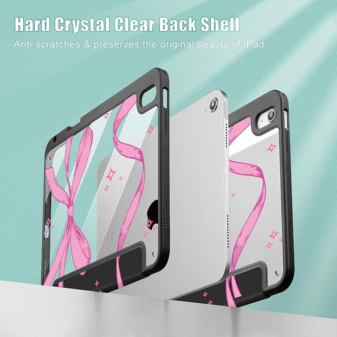 Tuiklol Case for iPad 11 inch (A16 Chip) 2025 Generation 11th / iPad 10.9 inch 2022 10th Gen Buit in Pencil Holder with Shockproof Cover Clear Transparent Back Shell Auto Wake/Sleep Bow-Black