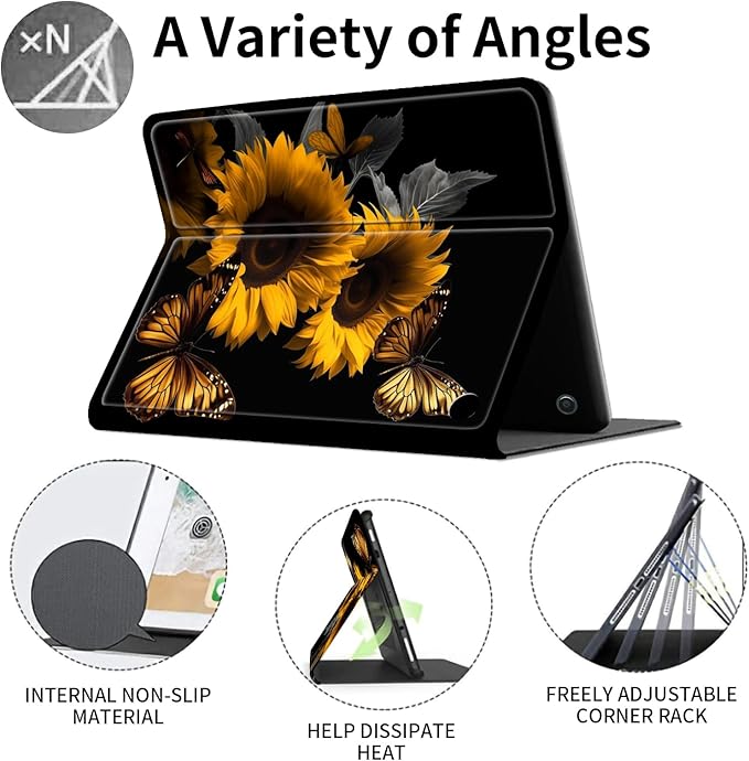 Case for All-New Amazon Fire HD 10 Tablet (13th Generation 2023 Release)Slim PU Leather Smart Cases Covers with Auto Wake/Sleep for Amazon Kindle Fire 10.1 inch TabletSunflowers and Butterflies