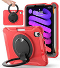 BATYUE Shockproof Case for iPad mini 7 (A17 Pro)/ Mini 6 8.3 inch (2024/2021) - 360° Multi-Angle Stand (Portrait &amp Landscape) &amp Grip Built-in Pencil Holder Red