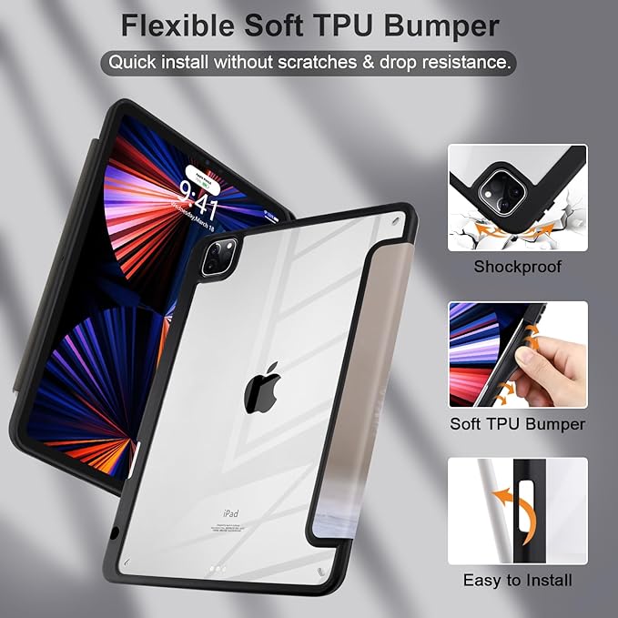 Batianda Case for New iPad Pro 13-inch Case 2025 M5 2024 M4 Chip [Built-in Pencil Holder] Shockproof Cover with Clear Transparent Back Shell Soft TPU BumperAuto Sleep/Wake Dog