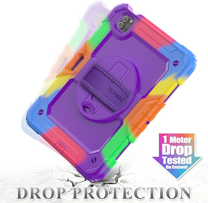 SEYMAC stock Case for iPad Mini 7 (A17 Pro)2024/ Mini 6 8.3'' with Screen Protector Pencil Holder [360 Rotating Hand Strap] &ampStand Drop-Proof Case for iPad Mini 7th/6th Generation 8.3Purple+Colo