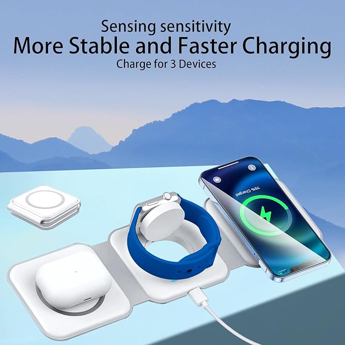 3 in-1 Charging Station for Apple Multiple DevicesFoldable Magnetic Wireless Charger PadTravel Charging Station for iPhone15 14 13 12 Series Watch &amp AirpodsPro/3/2