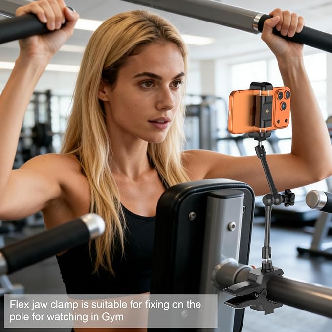 Phone Holder Jaw Flex Clamp Clip Mount360°Adjustable Aluminium Alloy Arm MountCellphone Clip Stand for Desk/Table/Post/BoardCompatible with 3.5~7.5 iPhone/HTC/LG/Huawei/Galaxy/Gopro Hero