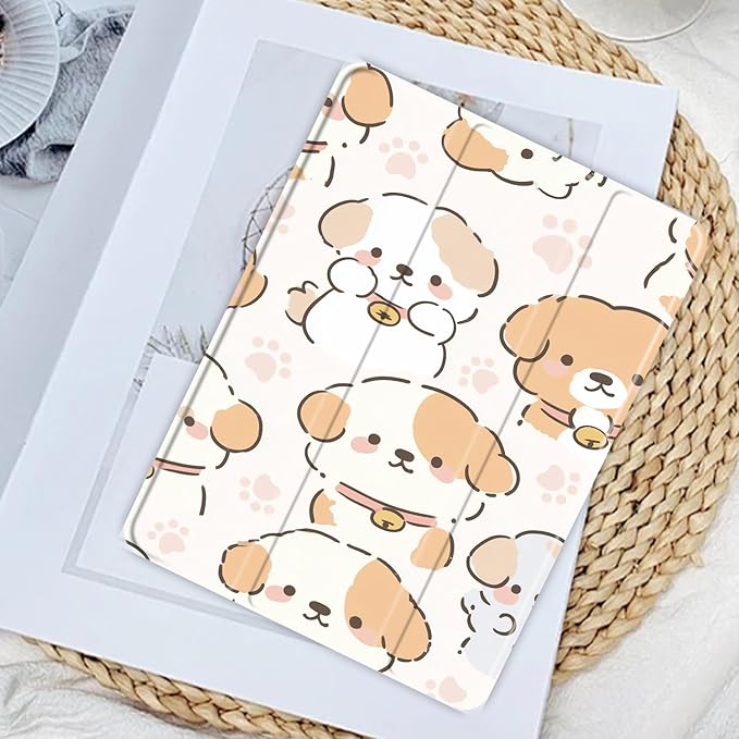 Cute Dog Case for iPad Pro 13-inch (M4) 2024 Clear Acrylic Hard Back Hybrid Casewith Pencil Holder Trifold Stand Tablet Cover (Model Number:A2925/A2926/A3007) for Women