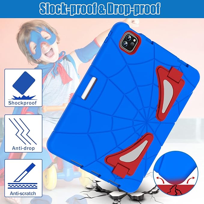 Compatible with Apple iPad Pro 11 inch(2018/2020/2021/2022)/Apple Air 4 10.9(2020)/Air 5 10.9(2022) Tablet CaseLightweight Shockproof Cover for Kids Boys Babies with Kickstand Blue Red