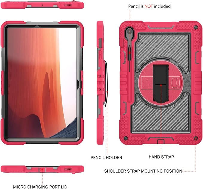 Tablet Case Compatible with Samsung Galaxy Tab S10 FE Plus 13.1 Inch 2025 Model (SM-X620/X626) CaseHeavy Duty Shockproof Rugged Protection Cover Stand &ampHand Strap+Shoulder Strap(Red)