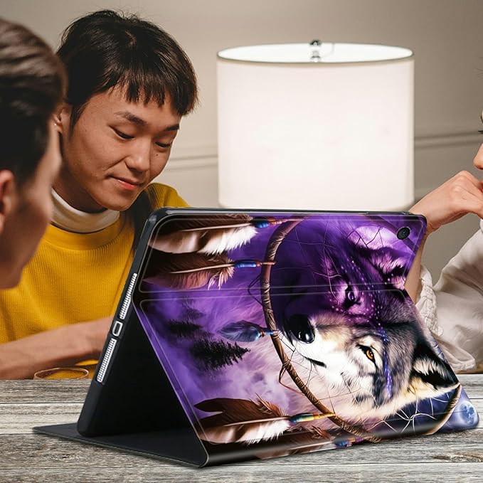 for Fire 7 Inch Tablet (9th/7th/5th Generation 2019/2017/2015 Release) Case with Pen Holder &amp Auto Wake/Sleepd Shockproof Stand Protective Cover for Fire 7 2019 TabletDream Chasing Wolf