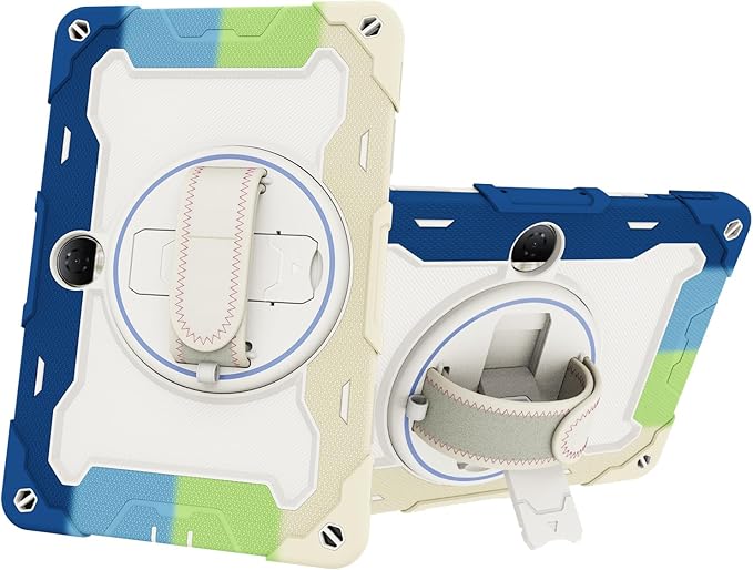 Tablet Case for Honor Pad 9 12.1Kids Rainbow Heavy Duty Silicone Shockproof Case with Pencil HolderShoulder StrapRotating Fold KicjstandHand Strap