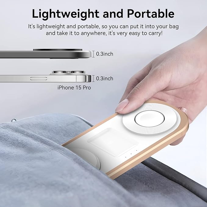 3 in 1 Fast Wireless Charger Stand for iPhone Foldable Travel Charging Station for Magsafe for iPhone 17/Air/16/15/14/13/12 Series Apple Watch Series AirPods pro/2/3/4 Gifts for Women Men (Golden)