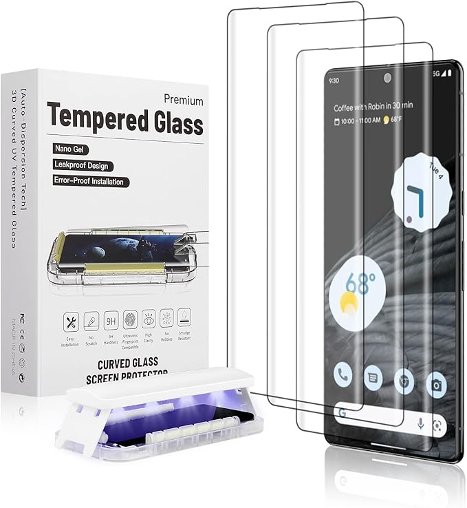 [3 Pack] Google Pixel 7 Pro Screen Protector Glass 3D Curved Tempered Glass Shield Support Fingerprint Unlocking Scratch &amp Impact Protection Full HD Clear &amp Touch Smoothly for Pixel 7 Pro 5G