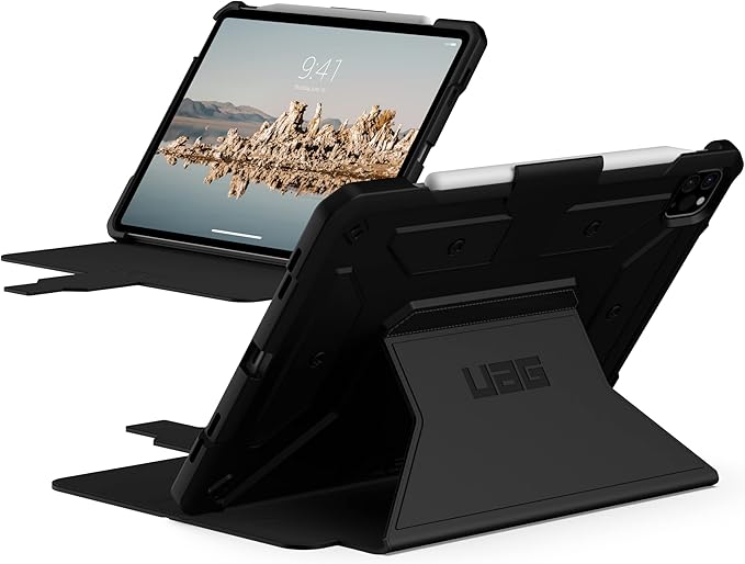 URBAN ARMOR GEAR UAG Designed for iPad Air 10.9 inch Case iPad 5th Generation 2022 Case Black Rugged Smooth Exterior Multi-Angle Viewing Folio Stand w/Pencil Holder Metropolis SE Protective Cover