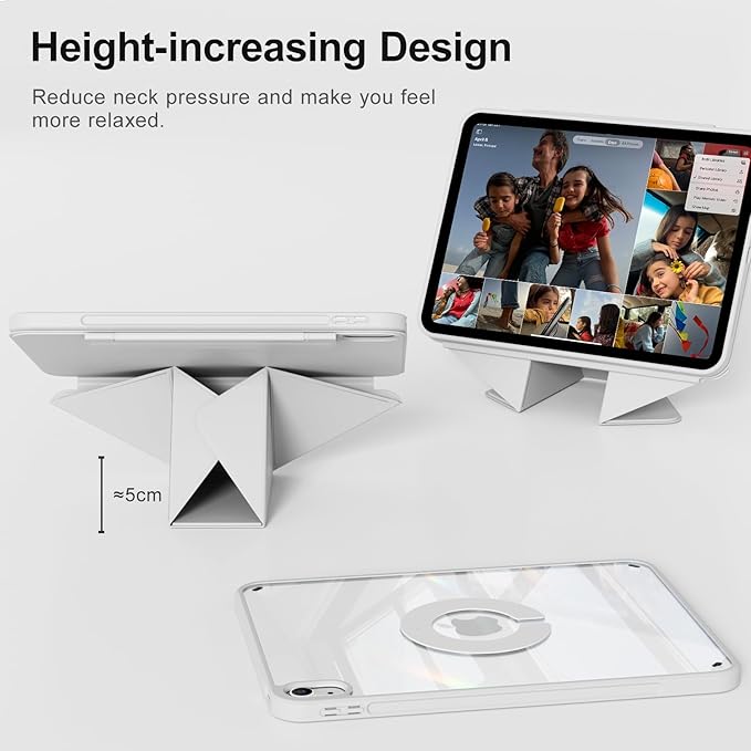 for iPad A16 Case 11th Generation 11 Inch 2025 for iPad 10th Generation Case 10.9 Inch 2022 with Pencil Holder Folio Stand Cover Clear Back Magnetic Attachment Multi Angles Gray