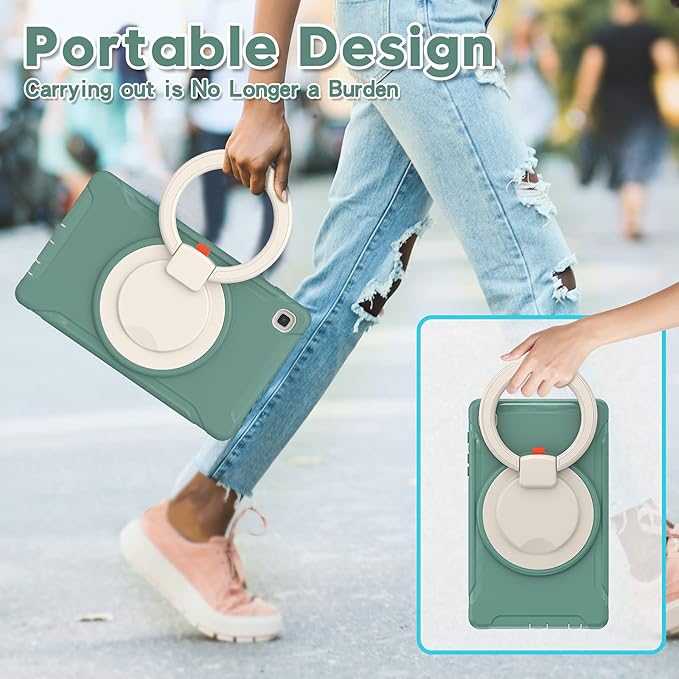 Shockproof Case for Samsung Galaxy Tab A7 Lite 8.7 Tablet Techcircle Rotating Stand Handle Heavy Duty Bumper Hybrid Cover Protective Case for Galaxy Tab A7 Lite (2021) SM-T220/T225 Dark Green