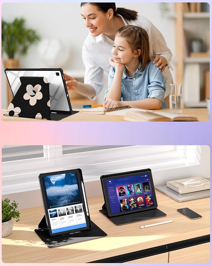 1-for Tab S6 Lite-Black Flower