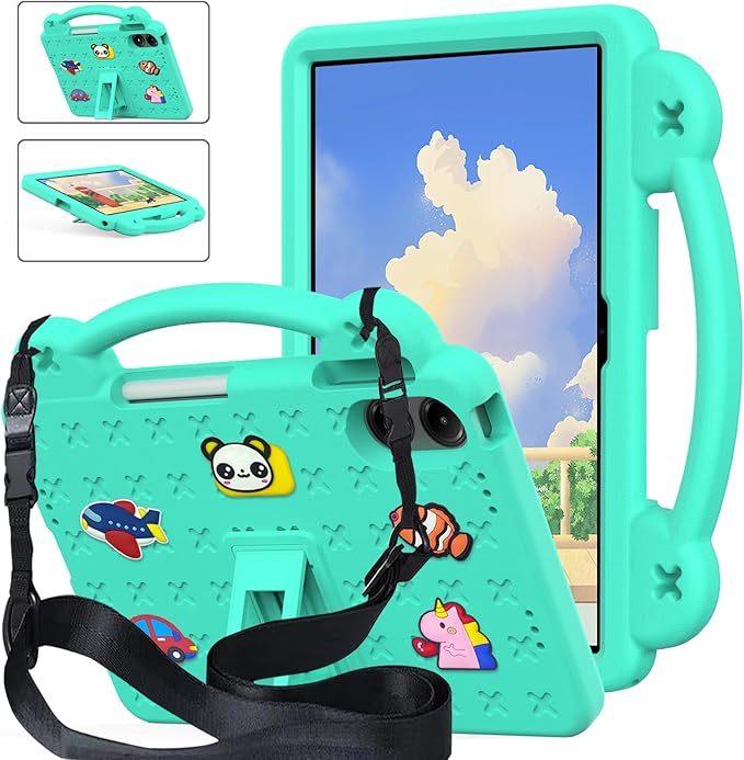 Compatible with Apple iPad Pro 12.9(2018/2020/2021/2022)/Pro 13(2024)/Air 13(2024) Tablet Case Lightweight Shockproof Protective Case with Shoulder Strap &amp Stand Handle &amp Pen Tray Mint Green